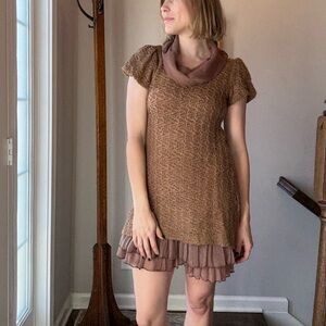 A'Reve Brown Dress with Layered Style